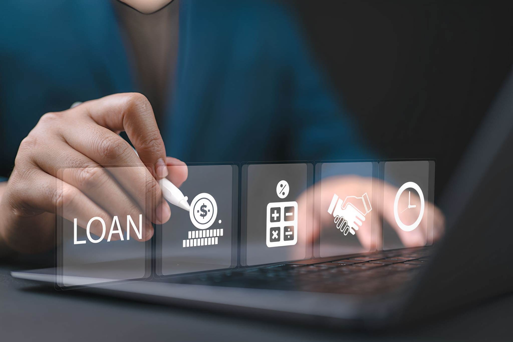 Person selecting loan options on laptop screen.