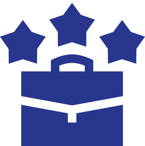 Blue briefcase with three stars above.