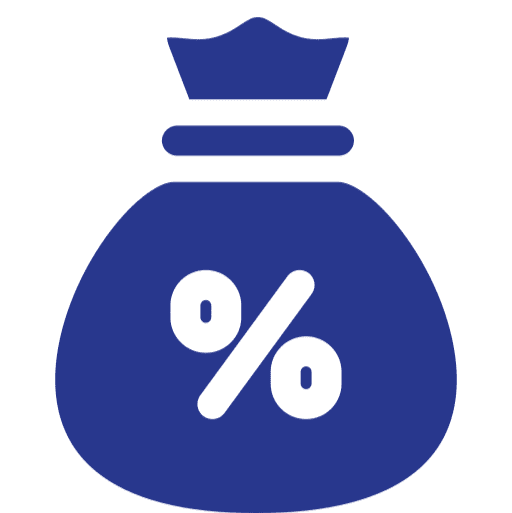 Blue money bag with percentage symbol.