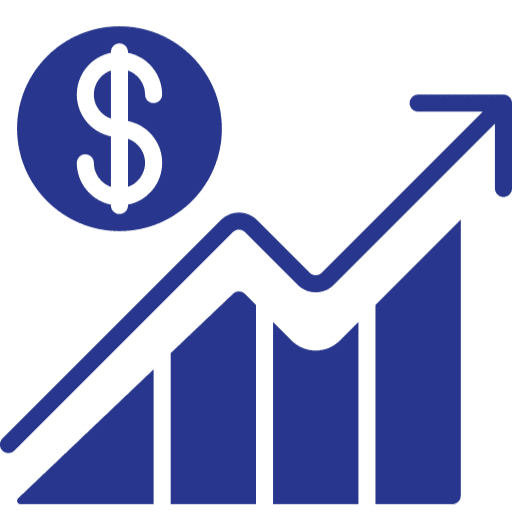 Rising graph with dollar sign icon.